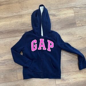 GAP Navy Zip Hoodie with Bright Pink Logo